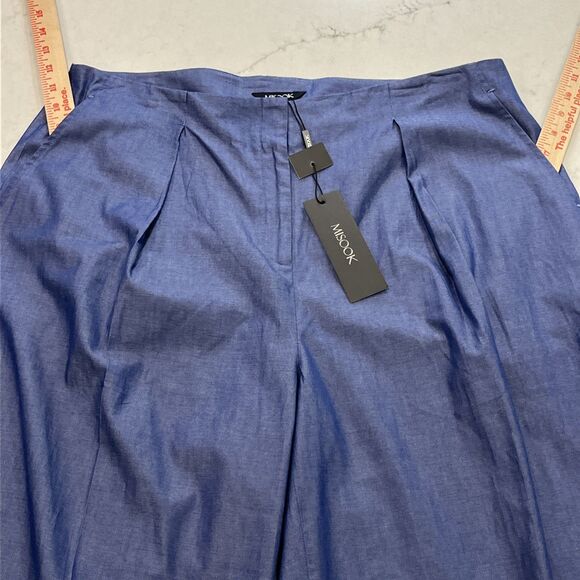 Misook NEW Zip Fly Wide Leg Pants Womens Large x 33" Blue Cotton Pockets Pleated - Picture 7 of 14